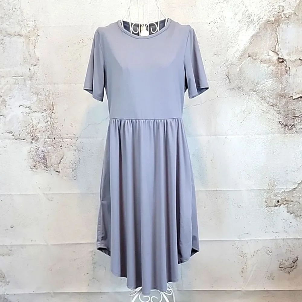 Bellamie baby doll dress midi length hidden pockets - grey  Women's Size M